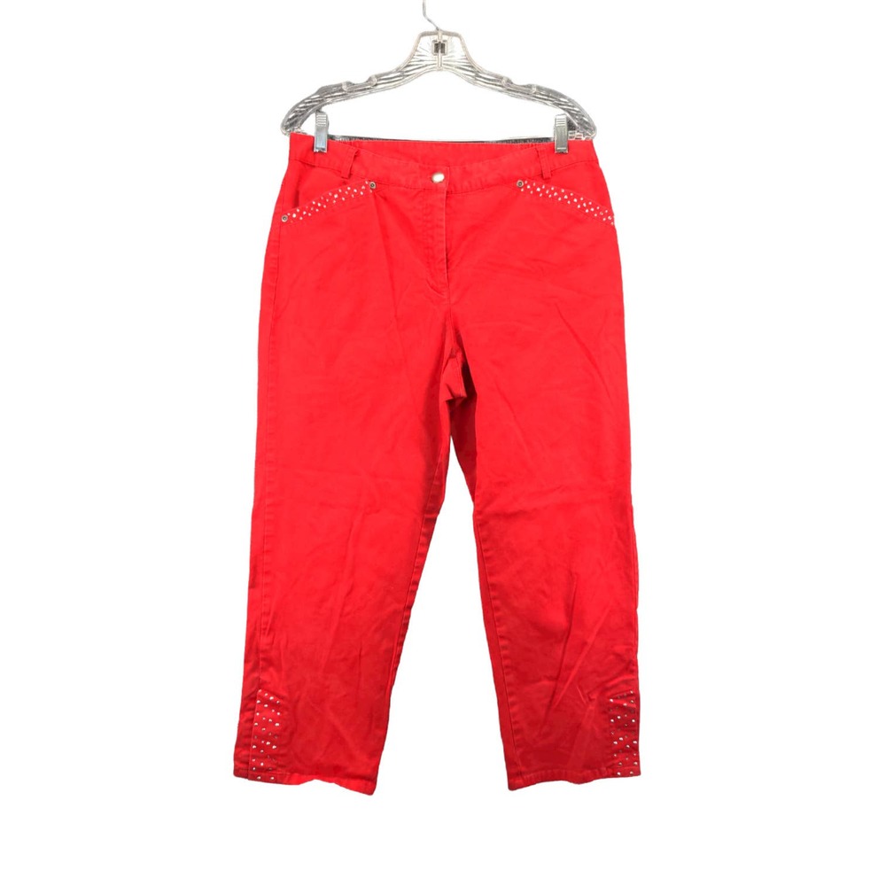 Womens Hearts of Palm Pants Size 12 Red 16W 23 Inseam Rhinestones